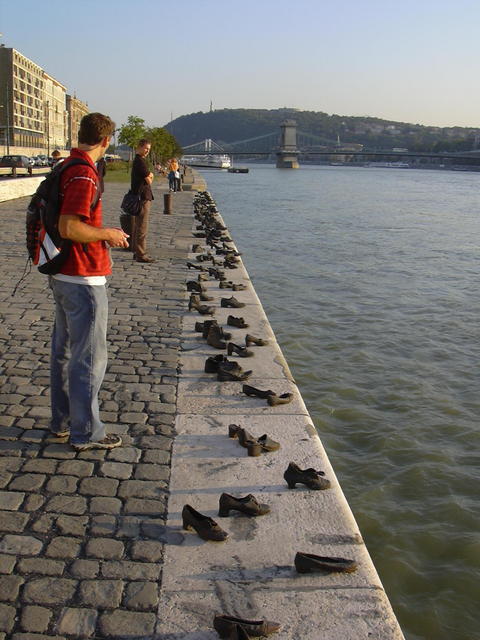 Crazy shoe are along the Danube.